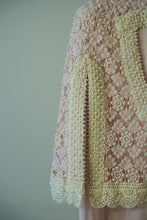 Load image into Gallery viewer, Powder Pink Pearl Kaftan with Crochet Cape &amp; Hand-Embroidered Lace