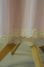 Load image into Gallery viewer, Powder Pink Pearl Kaftan with Crochet Cape &amp; Hand-Embroidered Lace