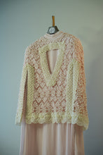 Load image into Gallery viewer, Powder Pink Pearl Kaftan with Crochet Cape &amp; Hand-Embroidered Lace