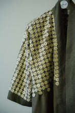 Load image into Gallery viewer, Olive Green Free-Size Linen Bisht with Hand-Stoned Lace Details