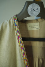 Load image into Gallery viewer, Sandy Beige Natural Linen Abaya with Jute Lace &amp; Traditional Back Detail