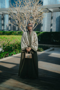 Olive Green Free-Size Linen Bisht with Hand-Stoned Lace Details