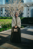 Olive Green Free-Size Linen Bisht with Hand-Stoned Lace Details