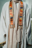 Macchiato Beige Structured Linen Abaya with Crop-Top Illusion & Broad Lace