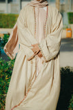 Sandy Beige Natural Linen Abaya with Jute Lace & Traditional Back Detail